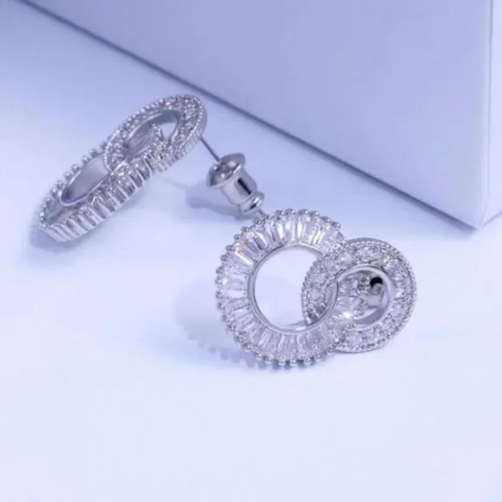 NEW 925 Sterling Silver Diamond Hoop Earrings, beautiful Earrings, cute Earrings - Picture 6 of 8